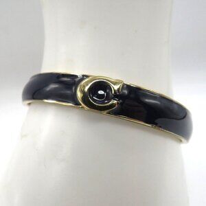 C Initial Logo Bracelet Navy Blue Enamel Gold Tone Hinged Bangle Unsigned